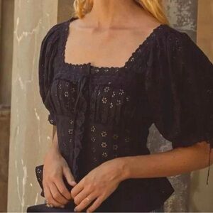 Doen Docia Top Size L Elegant Black Eyelet Women's Top